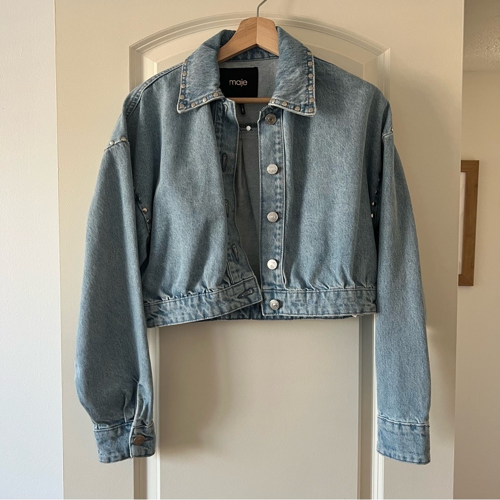 Maje Light Blue Cropped Denim Jacket